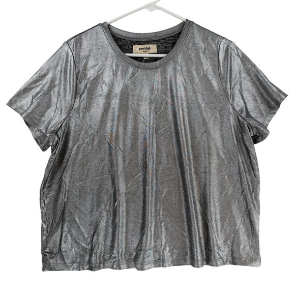 Porridge Tops - Porridge Anthropologie Shirt Womens XL Silver Metallic Short Sleeve Tee Top NWT